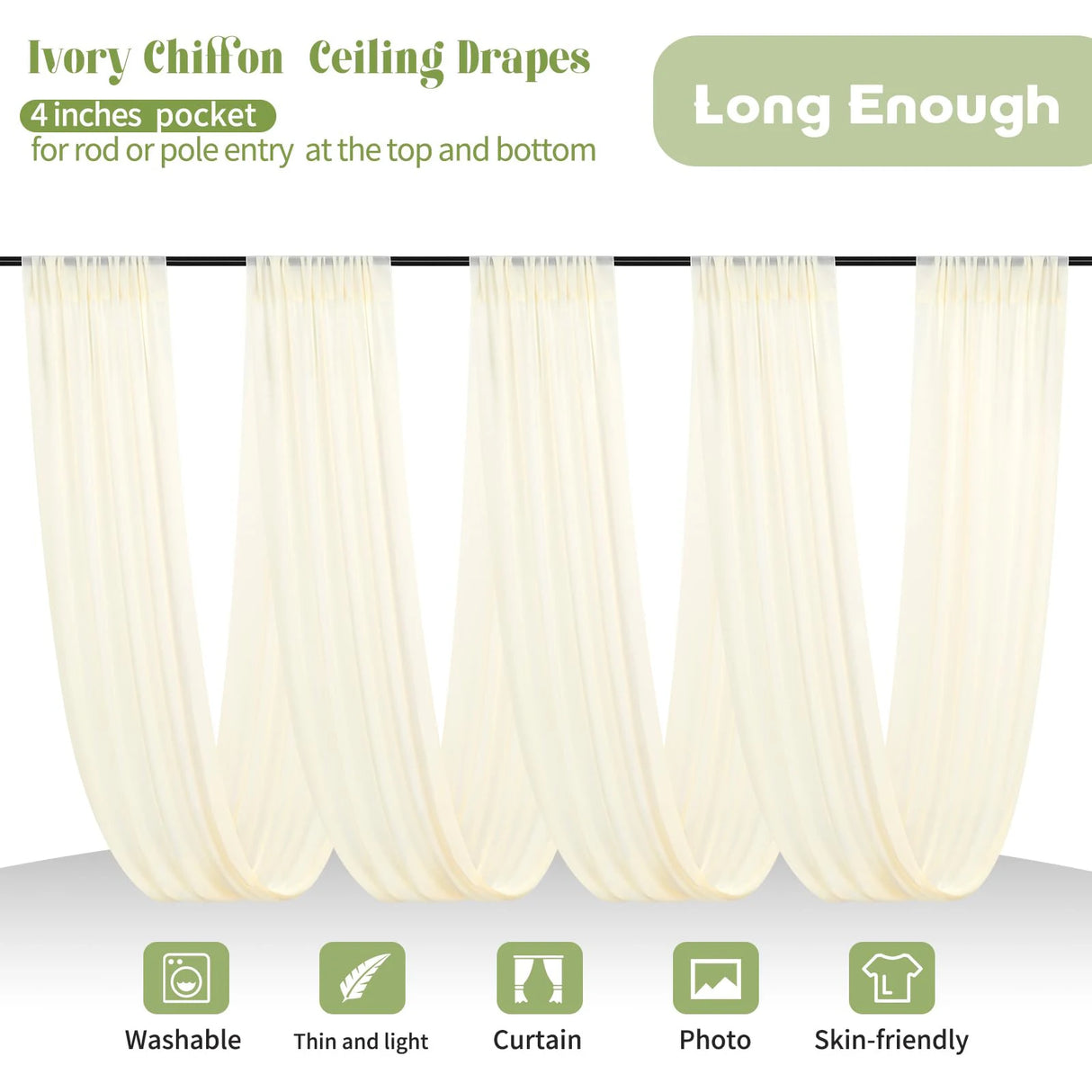 インテリア・パーティ装飾 | シフォン天井ドレープカーテン | 全長3m/6m/10m