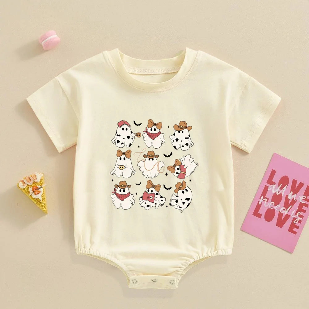 イベント・ハロウィングッズ|ゴースト柄プリント半袖ロンパース(6〜24ヶ月)