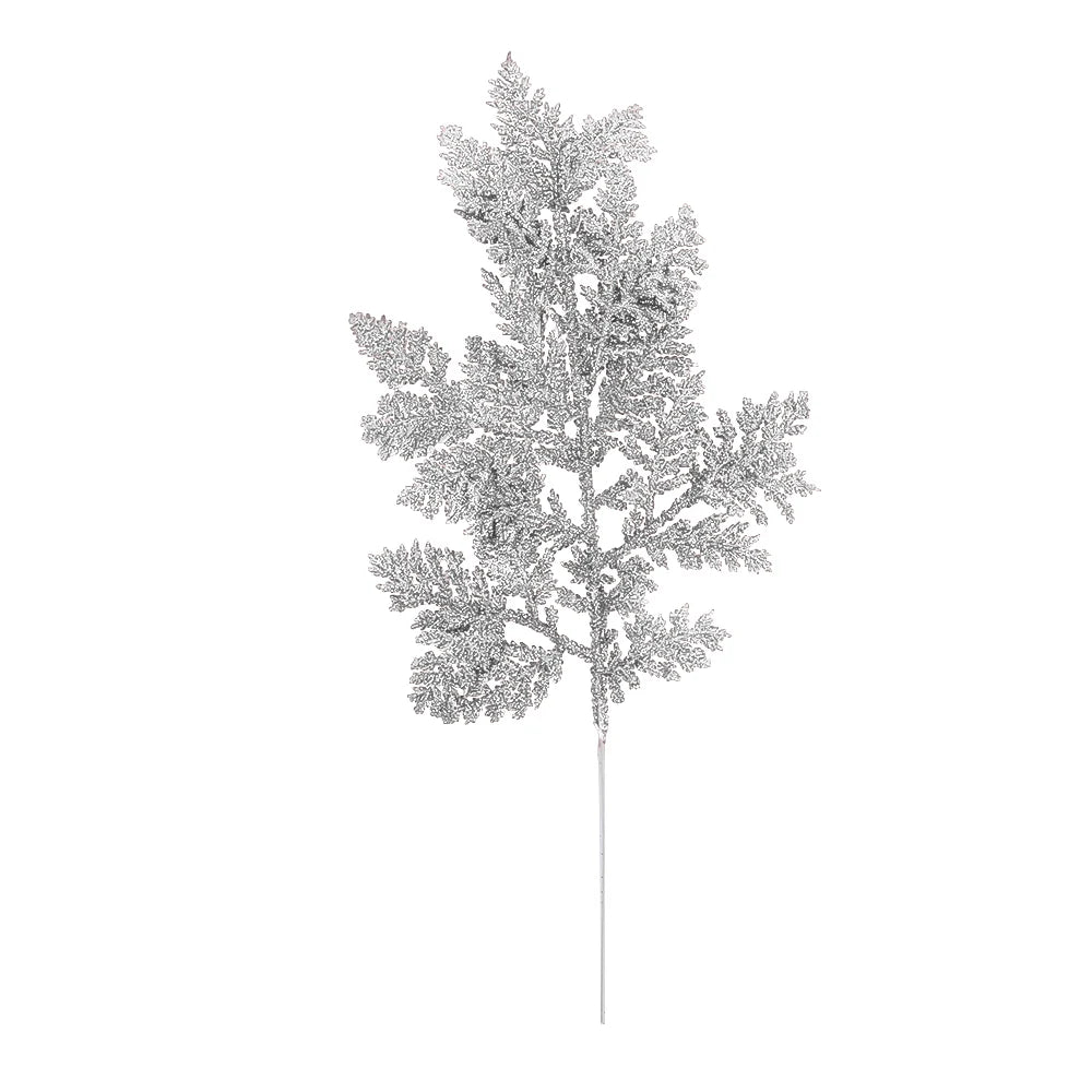 キラキラ光る人工松の枝・フェイク植物・クリスマスツリーオーナメント・ゴールドのキラキラ光るスパンコールの葉