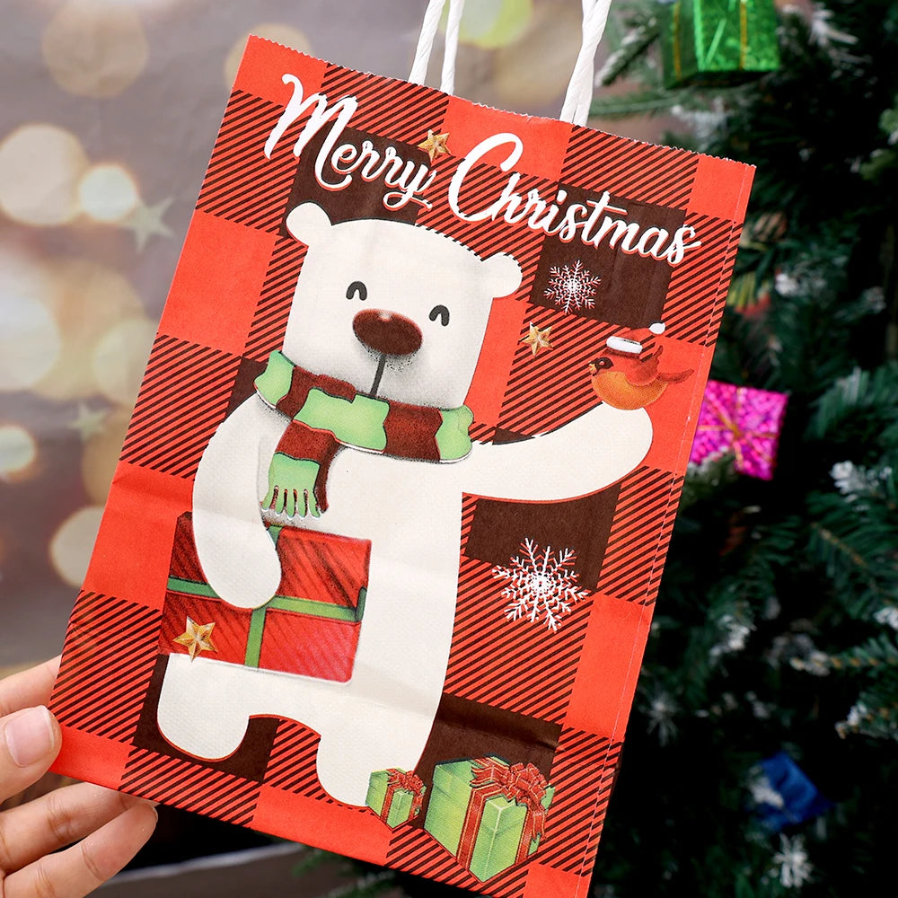イベント・クリスマス装飾|紙製サンタ&雪だるま柄ギフトバッグ(1枚~24枚入)