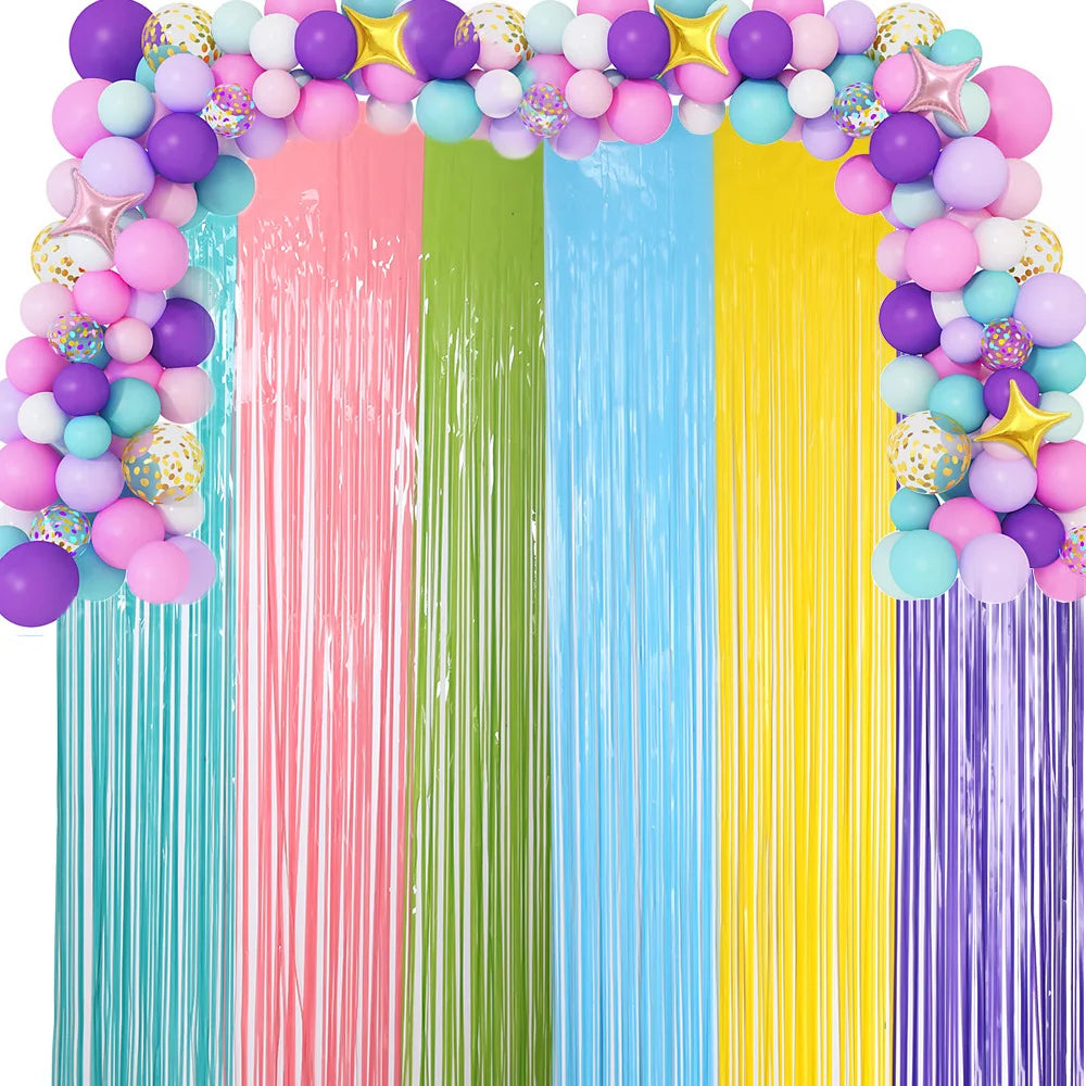 パーティー・インテリア用装飾 マカロン・レインボーカラーカーテン 1P/2Pセット