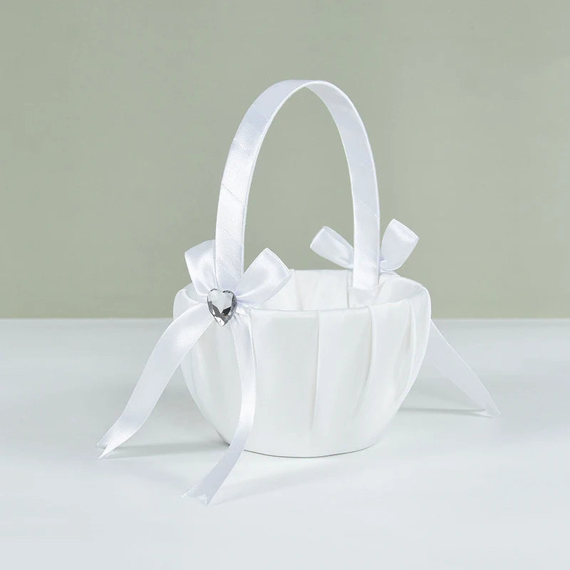 シルク製ホワイト フラワーガールバスケット(20cm)