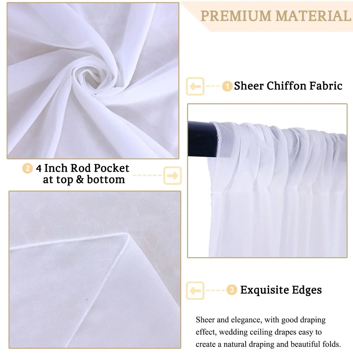 柔らかな白シフォンドレープ 天井装飾用