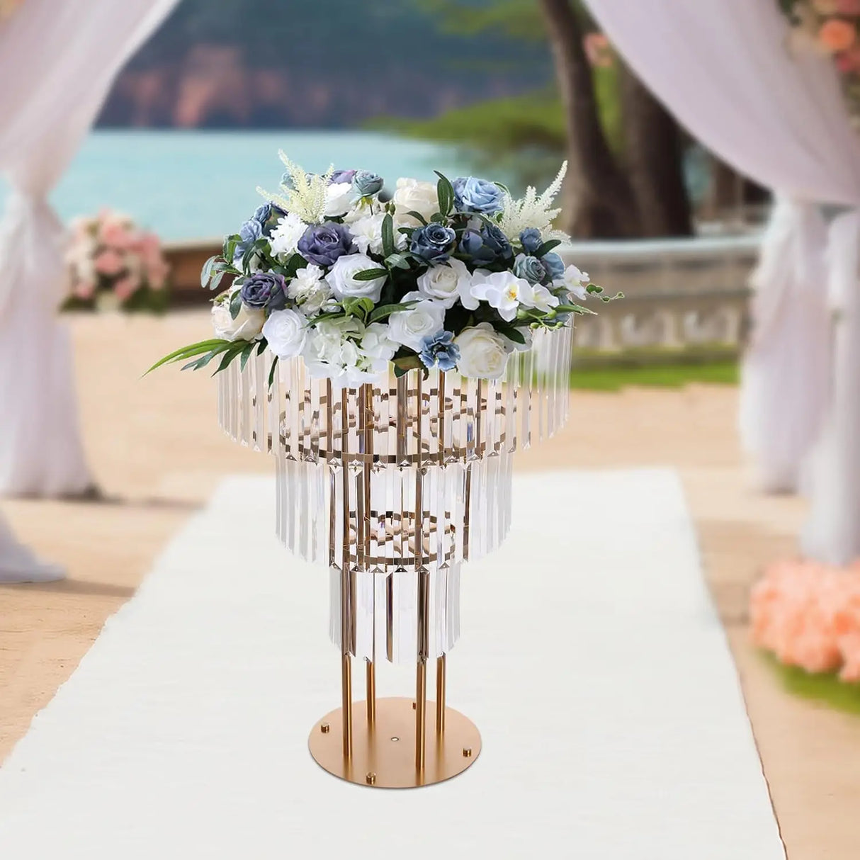 結婚式・インテリア装飾|ゴールドクリスタルフラワースタンド3段