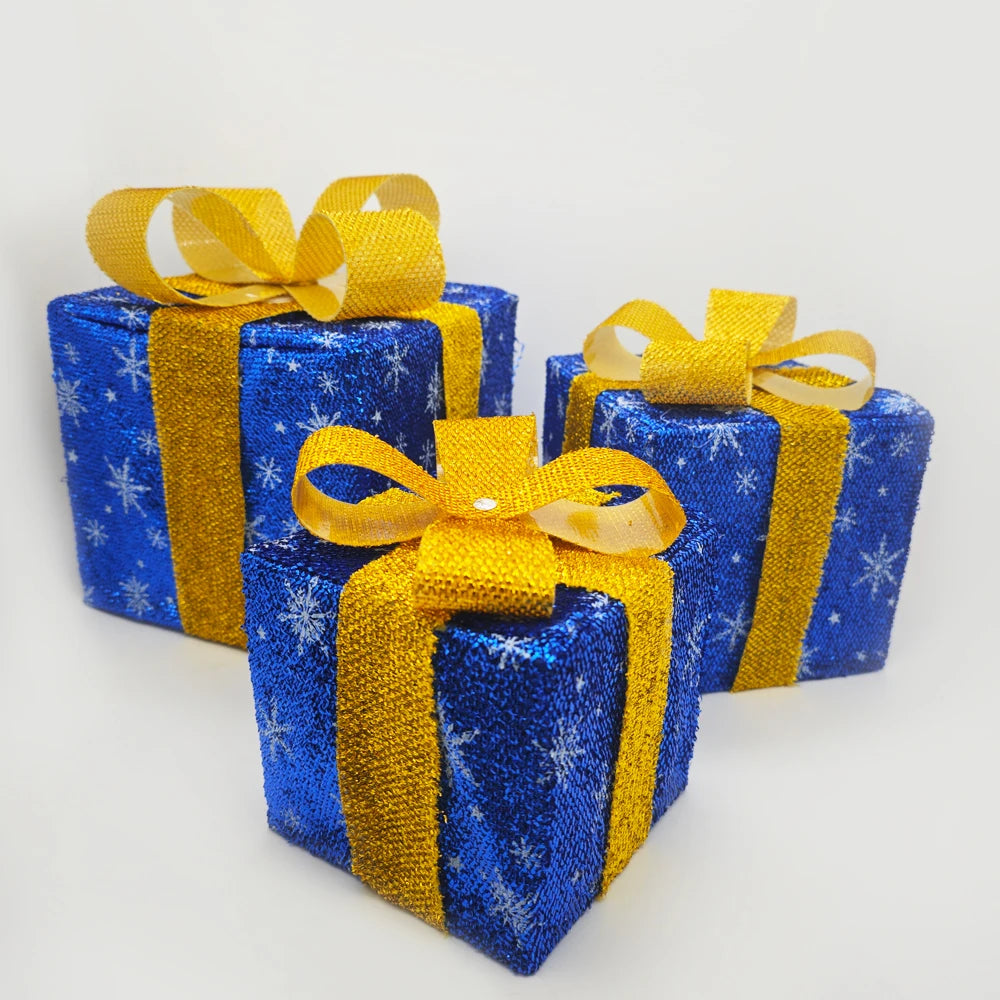 モチーフライト|イベント・クリスマス装飾|LEDリボン付きクリスマスギフトボックス(3個セット)