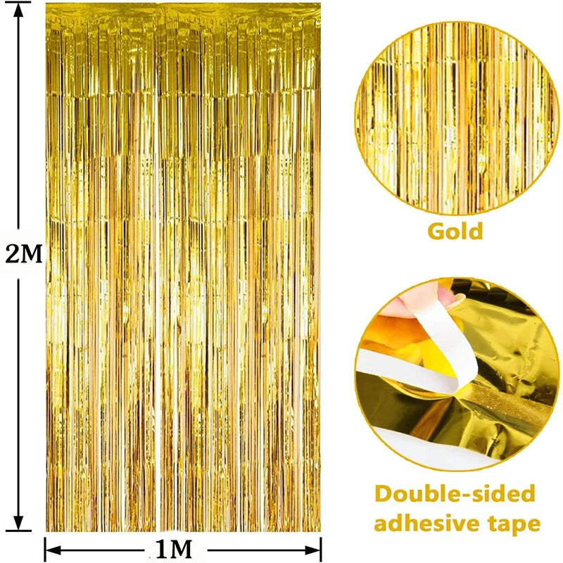パーティー・インテリア装飾 メタリックカラーカーテン 幅1M 長さ1M/2M/3M フリンジタイプ