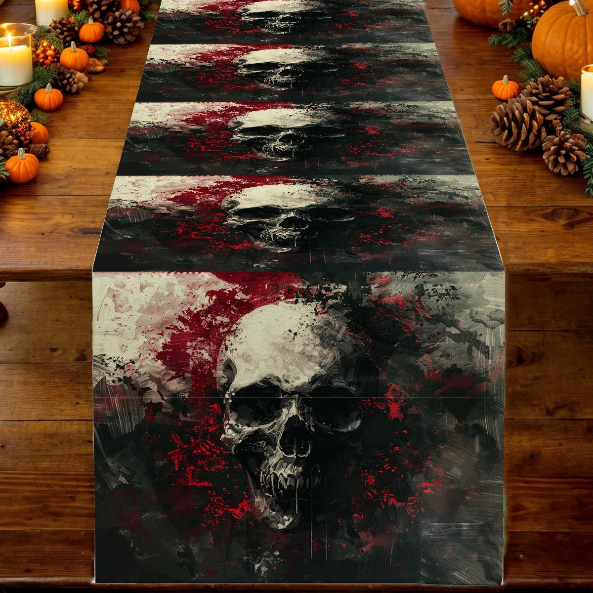 イベント・ハロウィングッズ|スカル柄 テーブルランナー 装飾