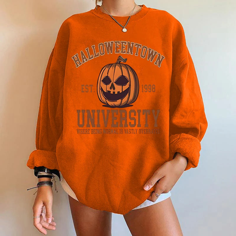 イベント・ハロウィングッズ|裏起毛ハロウィンパンプキン柄トレーナー(S~XXL)
