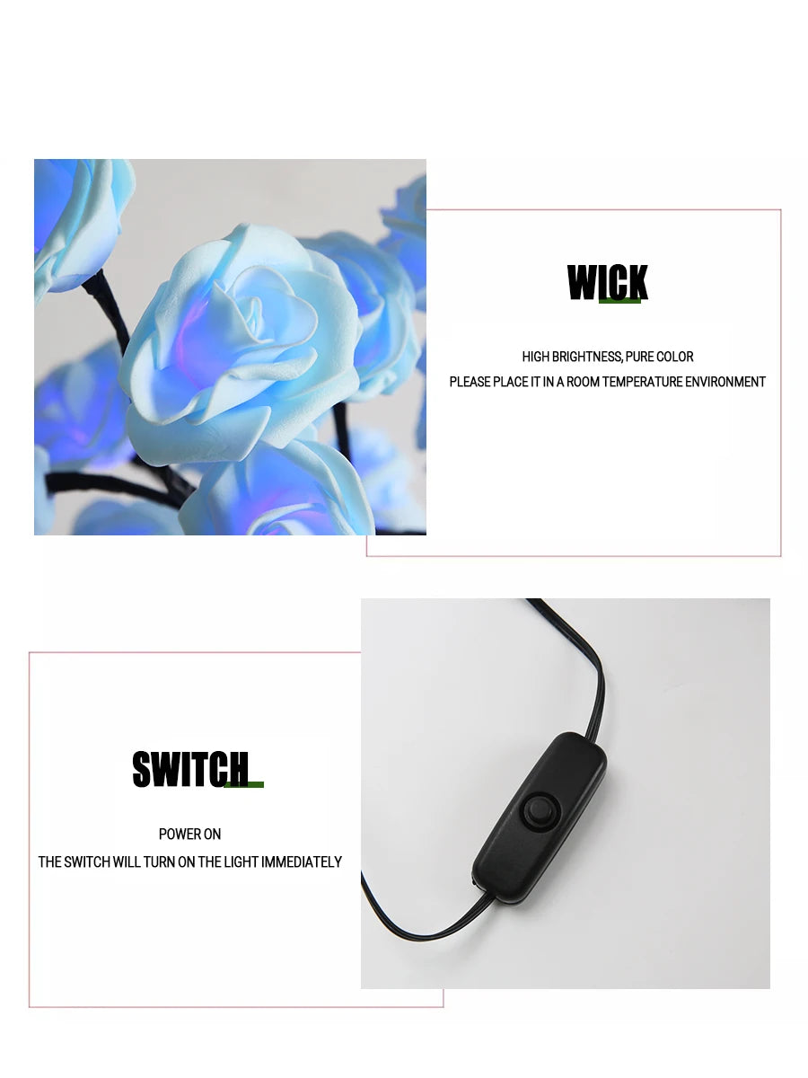 イベント・パーティー装飾|LEDローズフラワーテーブルラン(高さ33cm)