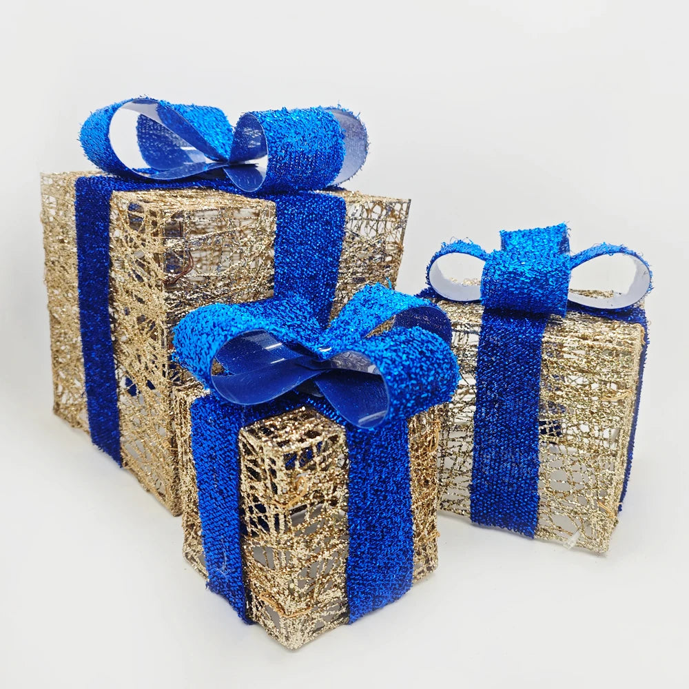 モチーフライト|イベント・クリスマス装飾|LEDリボン付きクリスマスギフトボックス(3個セット)