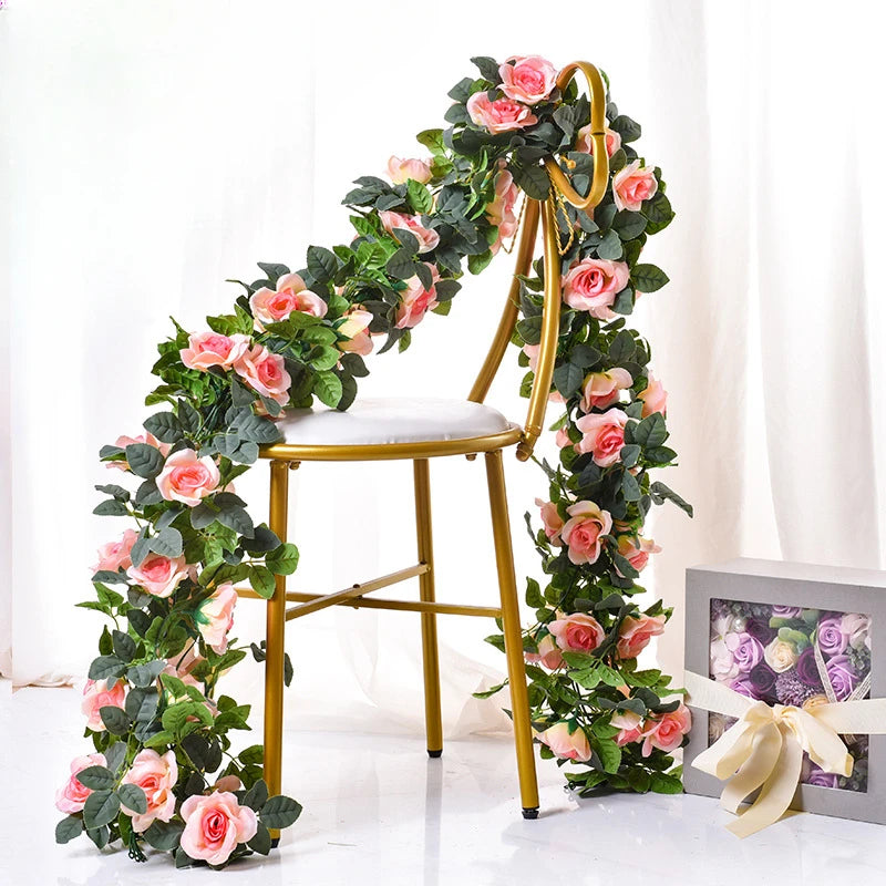 パーティー・ガーデン装飾|造花バラつるガーランド(2.2M)