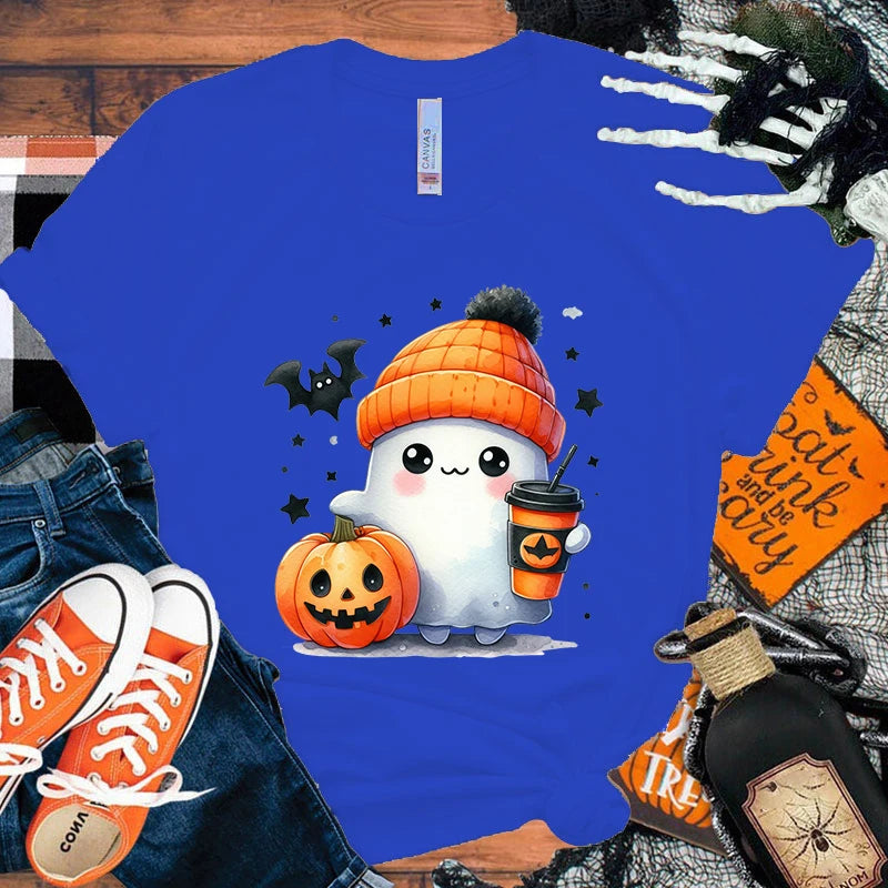 イベント・ハロウィングッズ|キュートなゴースト&パンプキン柄Tシャツ(XXS~4XL)