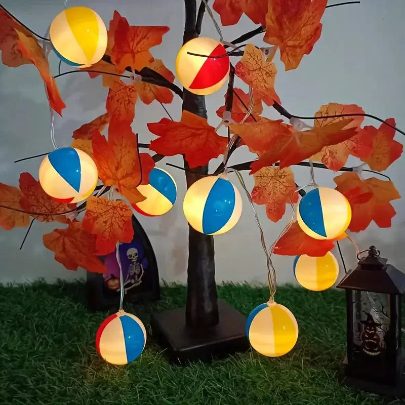 イベント・ハロウィン装飾|野球・サッカー・ビーチバレーボール型LEDストリングライト(1.5M/3M/6M)