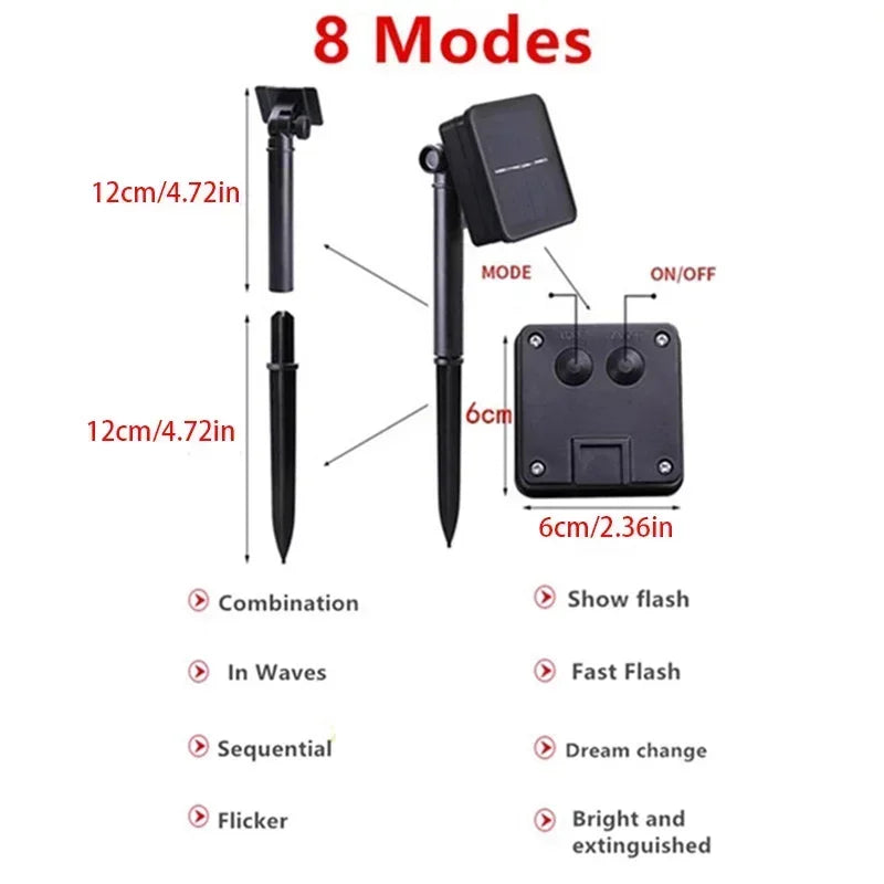 ソーラーライト|イベント・クリスマス装飾|ソーラー式 LEDストリングライト 8モード (5m/7m/12m)