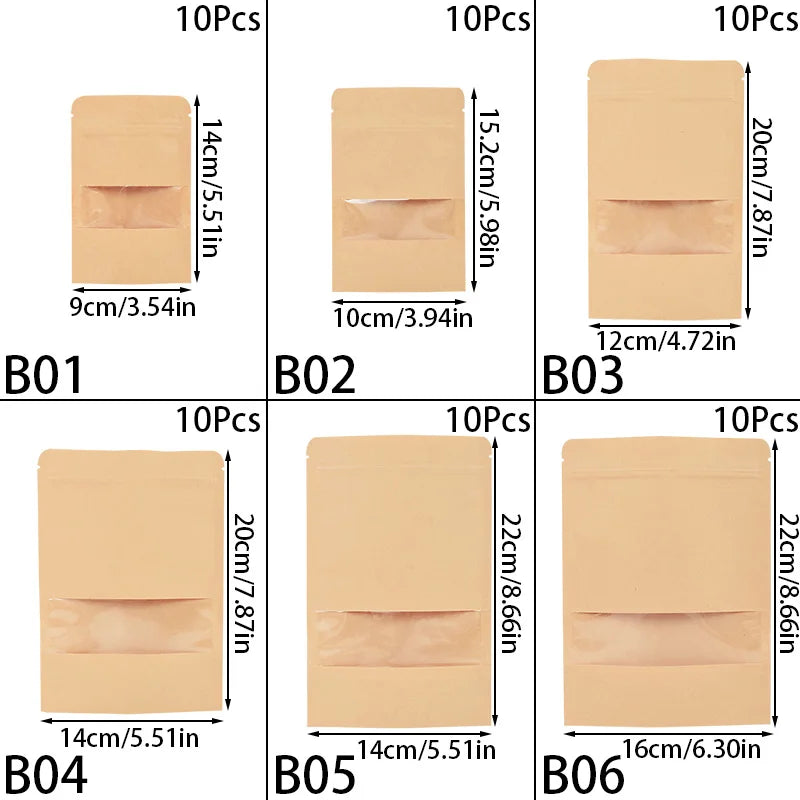 |ノベルティ用品 |透明 窓・ジッパー付きクラフト紙袋 10個セット