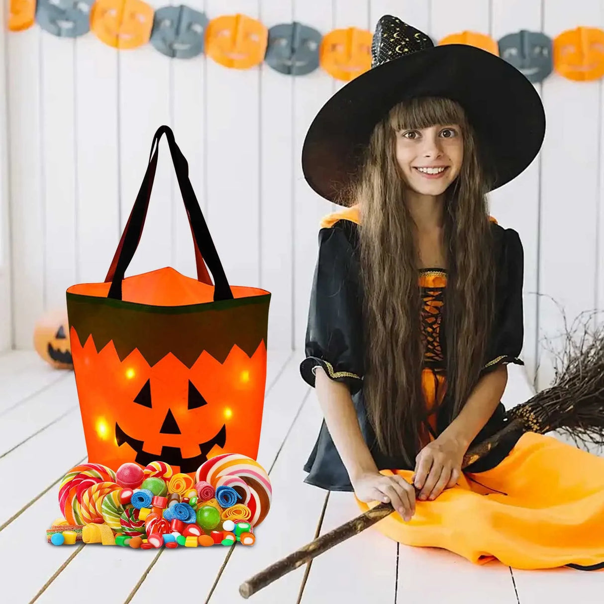 イベント・ハロウィングッズ|LEDライト付きハロウィントリックバスケット