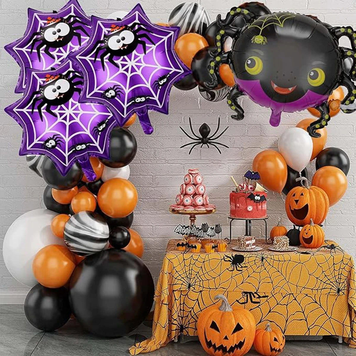 イベント・ハロウィン装飾|スパイダー型 アルミバルーンセット(4個)