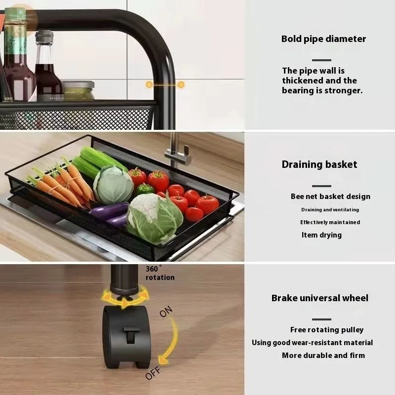 多機能キャスター付きキッチントロリーラック