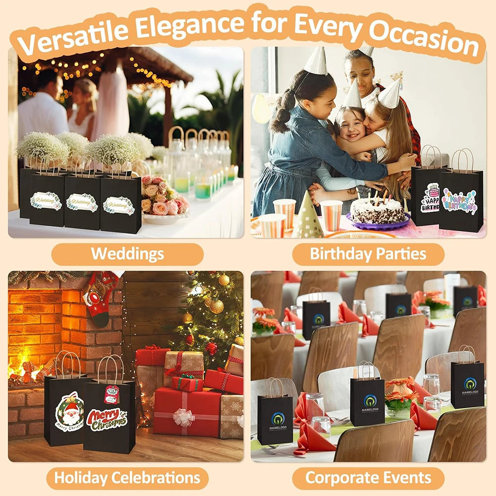 |ノベルティ用品 | クラフト紙ギフトバッグ ブラック・ブルー | 16x22x8c