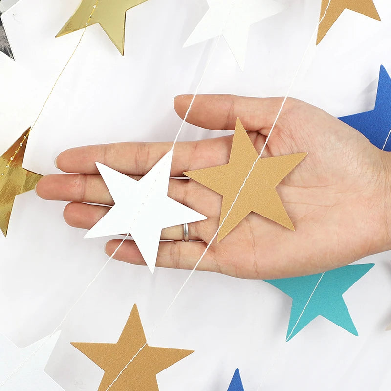 イベント・クリスマス装飾|カラフル星型バナー ゴールドシルバーガーランド