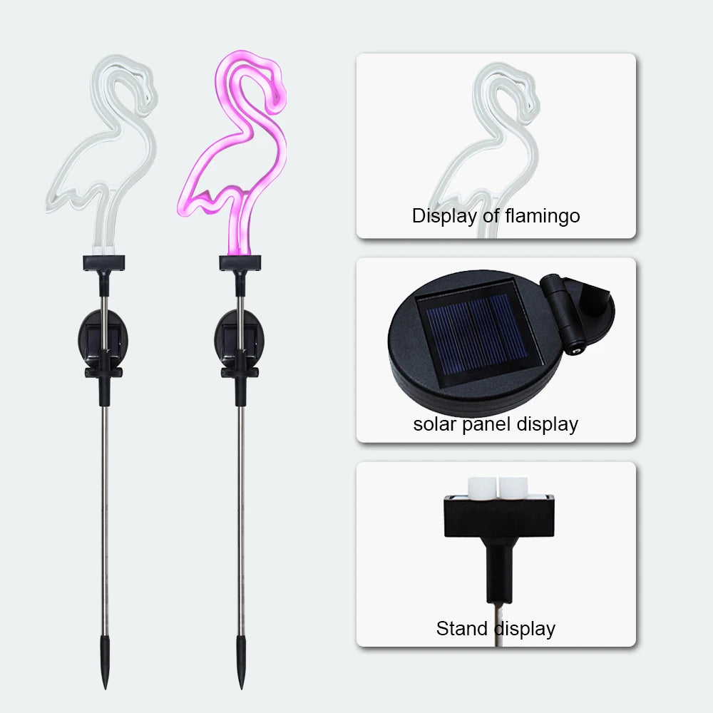 ソーラーライト|イベント・ガーデン装飾|ソーラー式ネオンフラミンゴライト