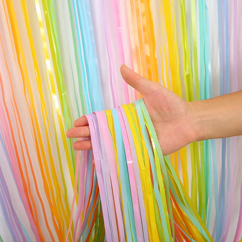 パーティー・インテリア用装飾 マカロン・レインボーカラーカーテン 1P/2Pセット
