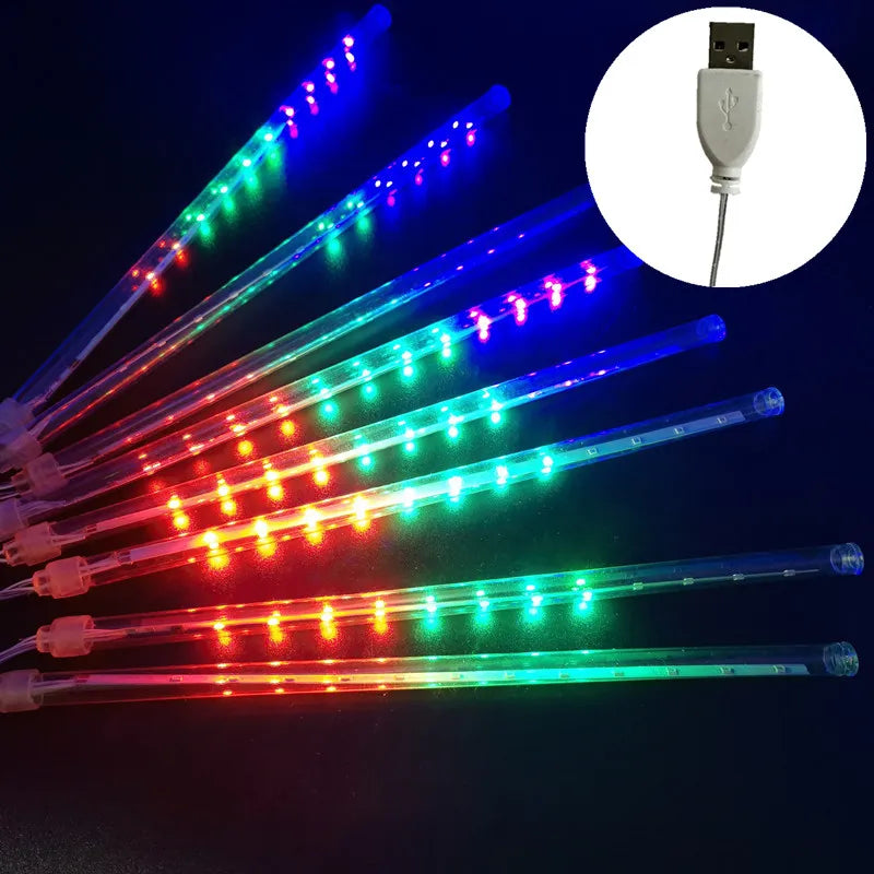 カーテンライト|イベント・クリスマス装飾|LED流星雨8連ライトUSB接続(幅2.8M)