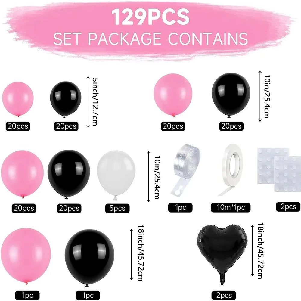 ピンク&ブラック バルーンアーチセット 129個