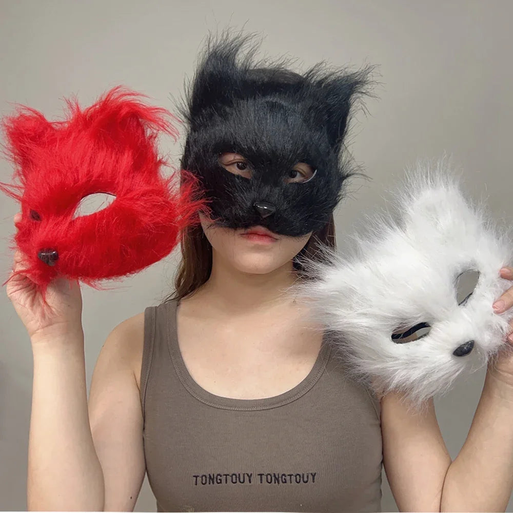 イベント・ハロウィングッズ|ファー素材キツネ型ハーフマスク