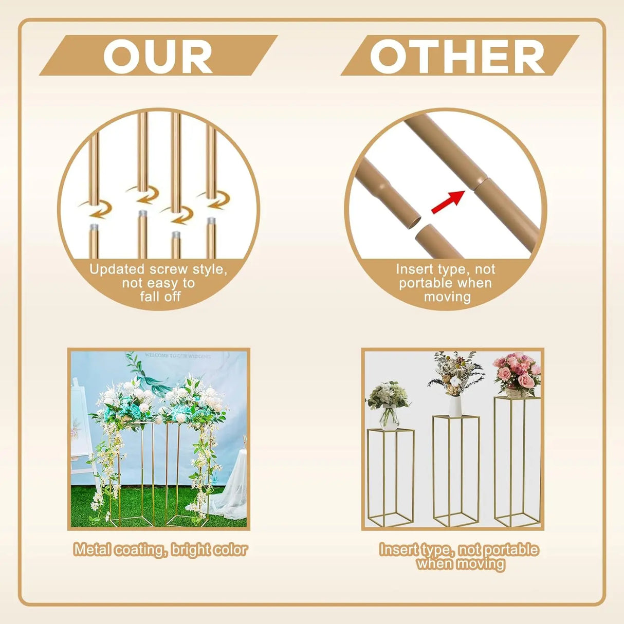 結婚式・インテリア装飾|ゴールドメタルプラントスタンド3個セット