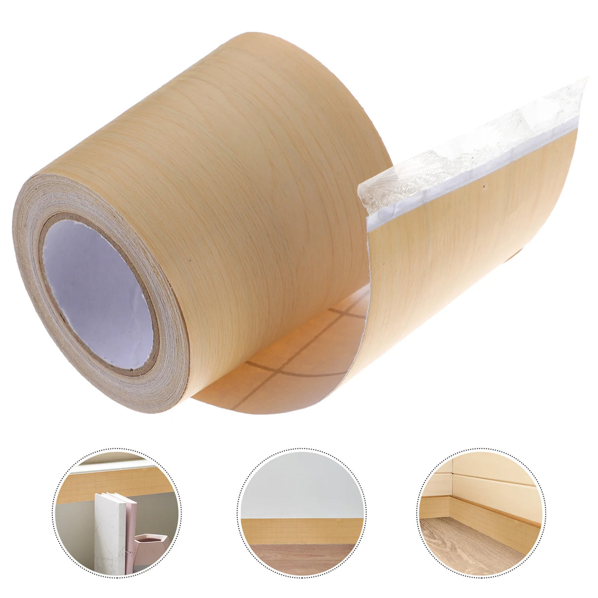 壁面装飾 幅木風 木目調粘着ボーダーシート 幅10㎝×500㎝ ナチュラル