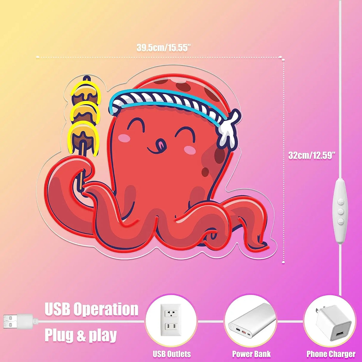 タコのLEDネオンサイン(ネオン看板) 壁装飾ライト