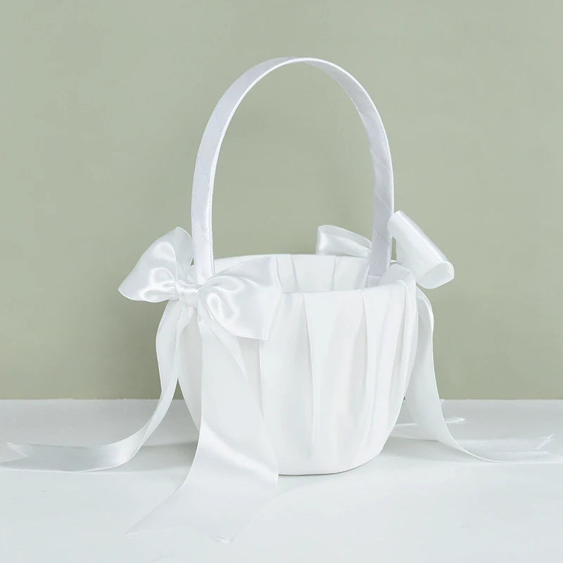シルク製ホワイト フラワーガールバスケット(20cm)