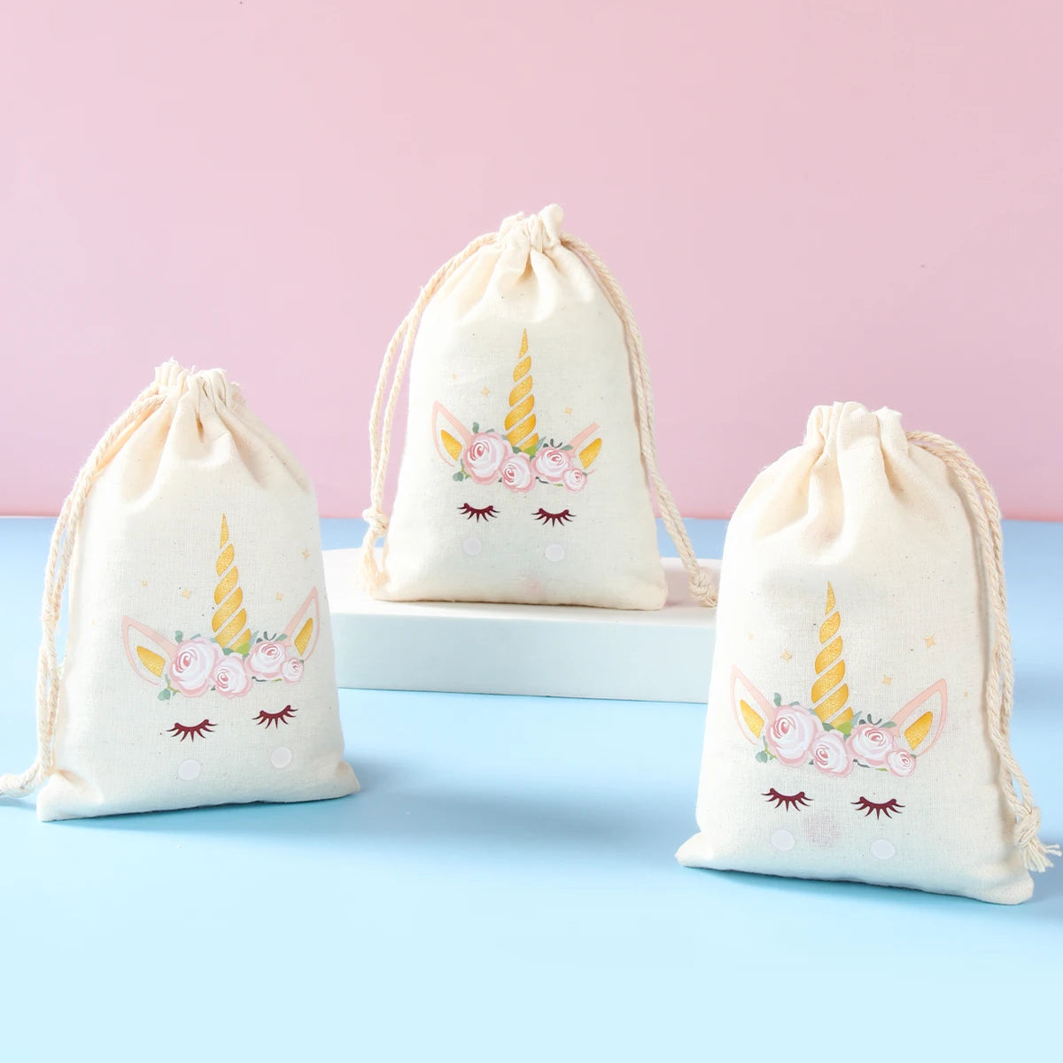 |イベント・ノベルティ用品 | ユニコーン柄 きんちゃく 6個セット | W10×H15cm