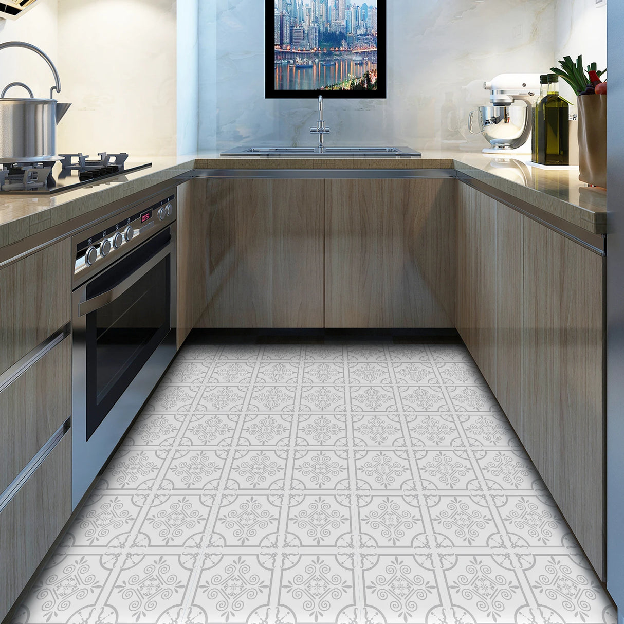 DIYフロアシート モダン柄タイル風パターンシート ステッカー 幅20cm x 300cm