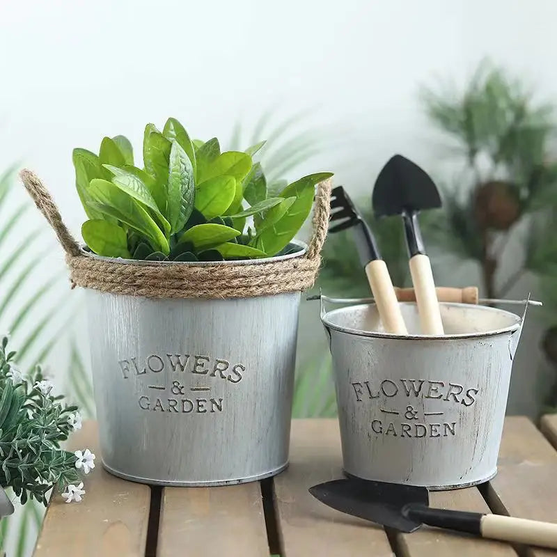 ガーデンデコレーション・ブリキ植木鉢・バスケット・ヴィンテージ