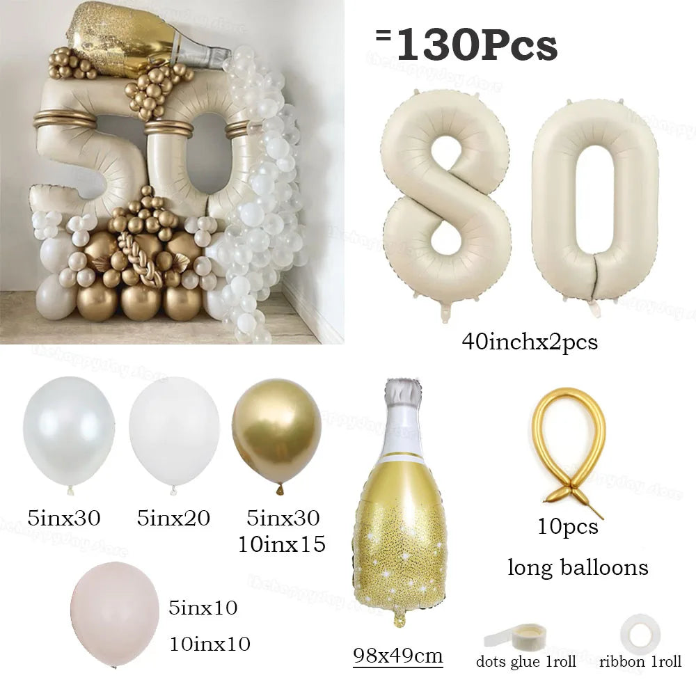 ホワイトゴールド数字バルーン(ナンバーバルーン)130個セット