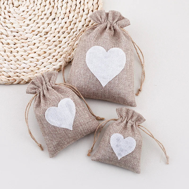 |イベント・ノベルティ用品 | 麻袋きんちゃく ハート付き 100個セット