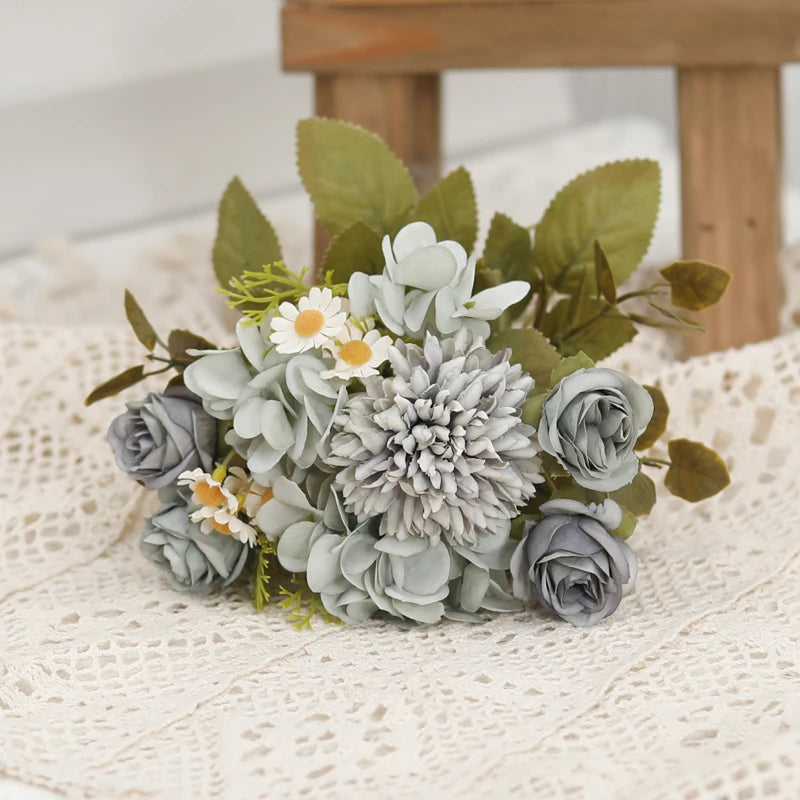 パーティー・インテリア装飾|シルク造花ローズ・ひまわり・アジサイセット(長さ約30㎝)