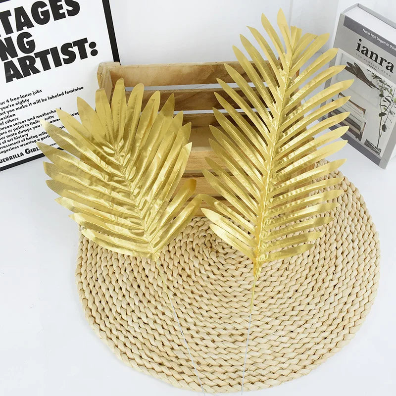 人工トロピカルヤシの葉・5個入り・ゴールドシルク・タートルリーフ