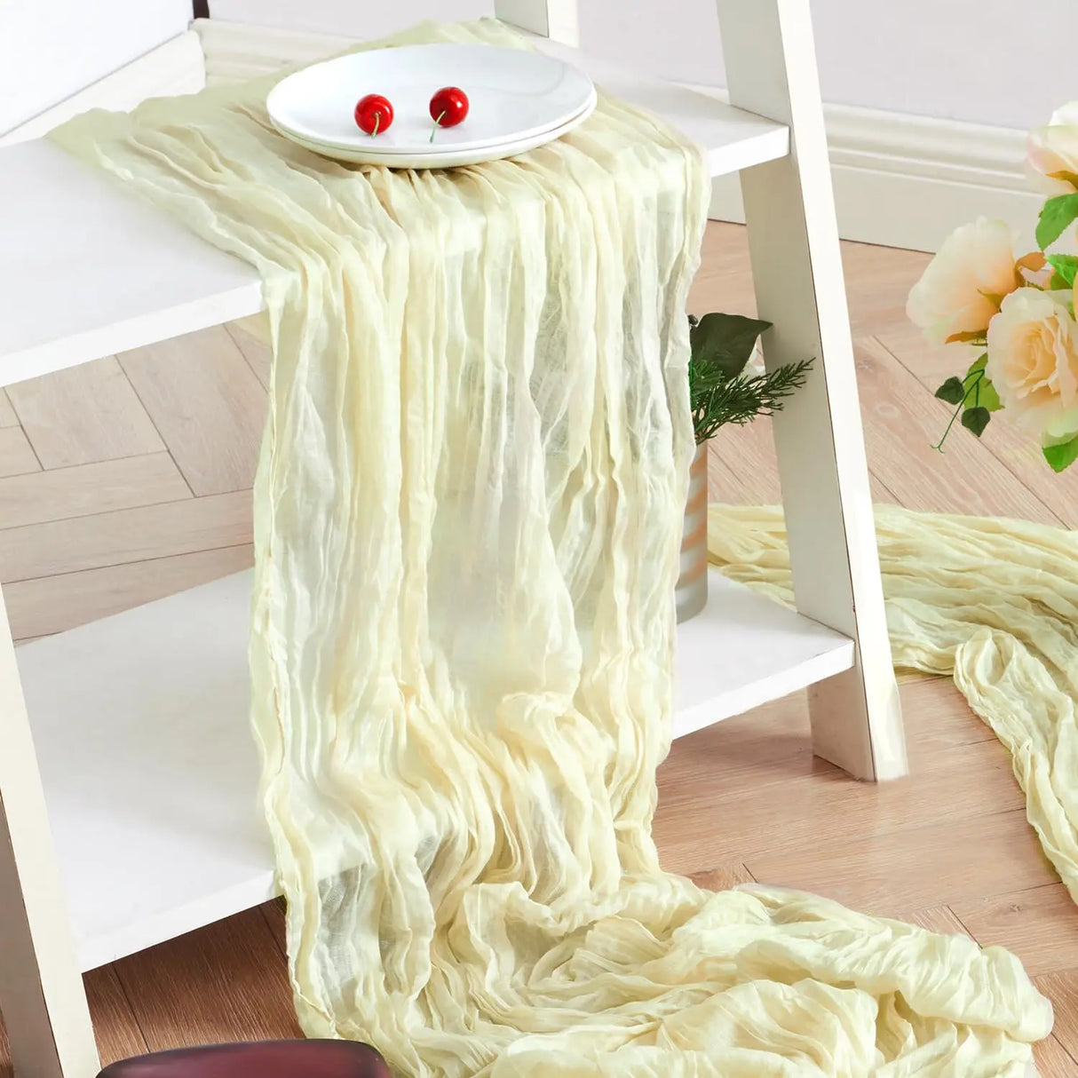 インテリア・パーティ装飾 | ワッシャー加工素材テーブルランナー | 全長0.5m/1.8m/3.4m/4m 結婚式に最適