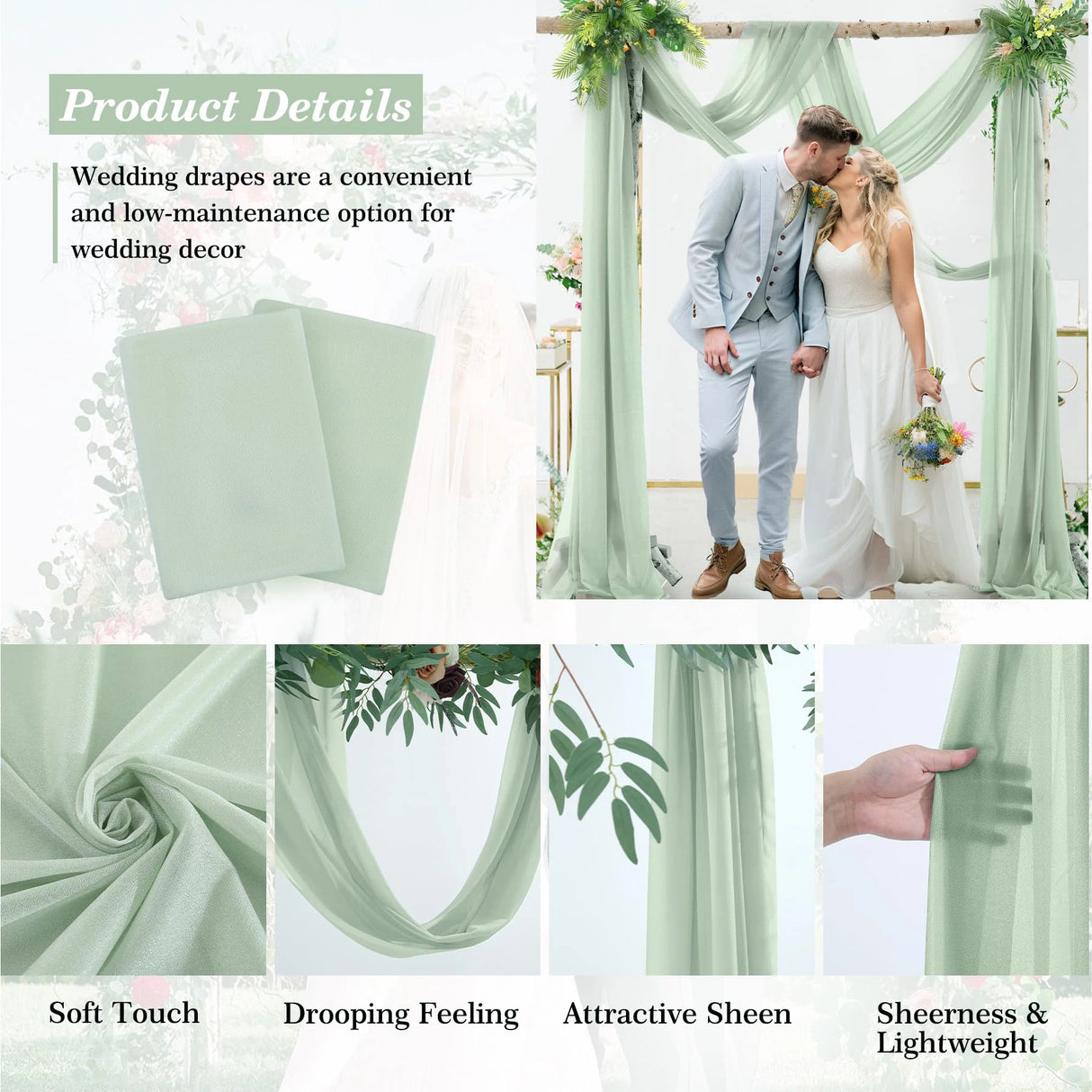 ウェディングアーチ用シフォン生地ドレープ