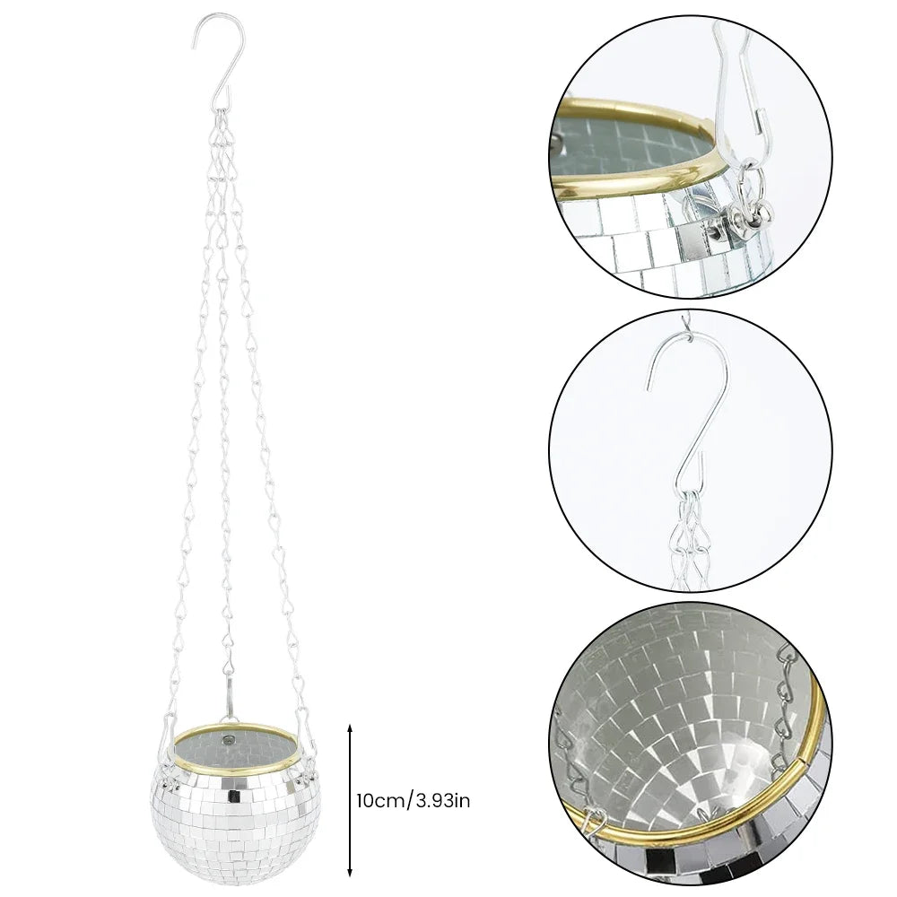 パーティー・インテリア装飾|ミラーボール型ハンギングプランター(S/M/L)