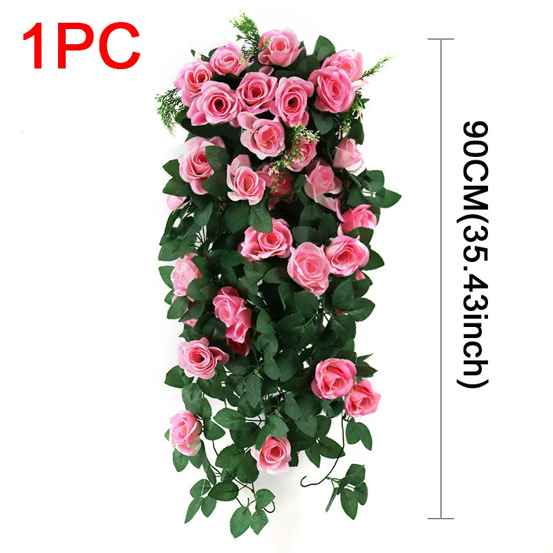 造花ハンギングローズ&アイビー壁掛け