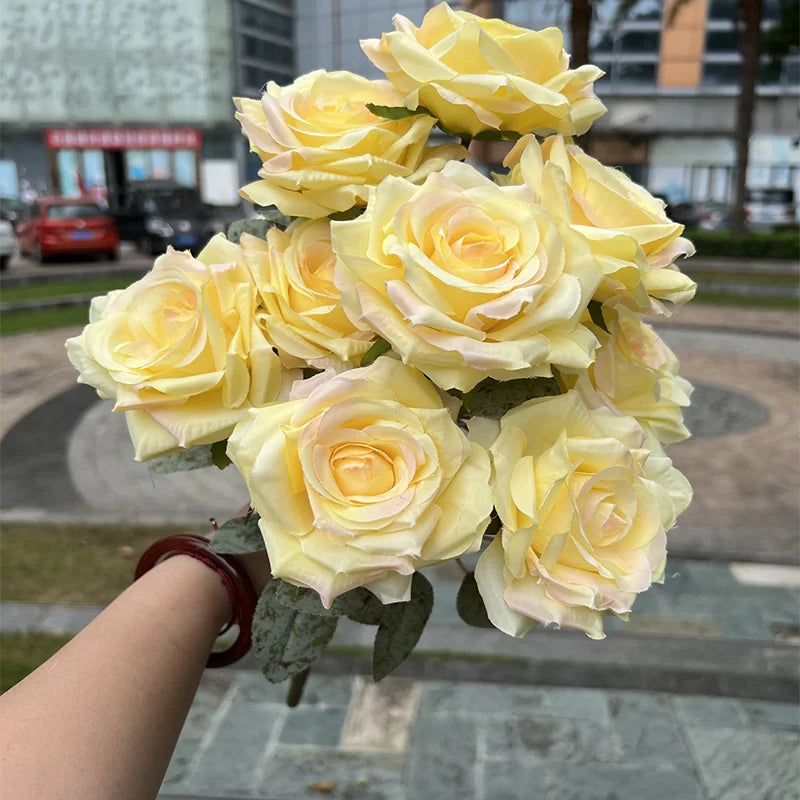 パーティー・インテリア装飾| 造花ダイヤモンドローズブーケ9輪1束(50c)