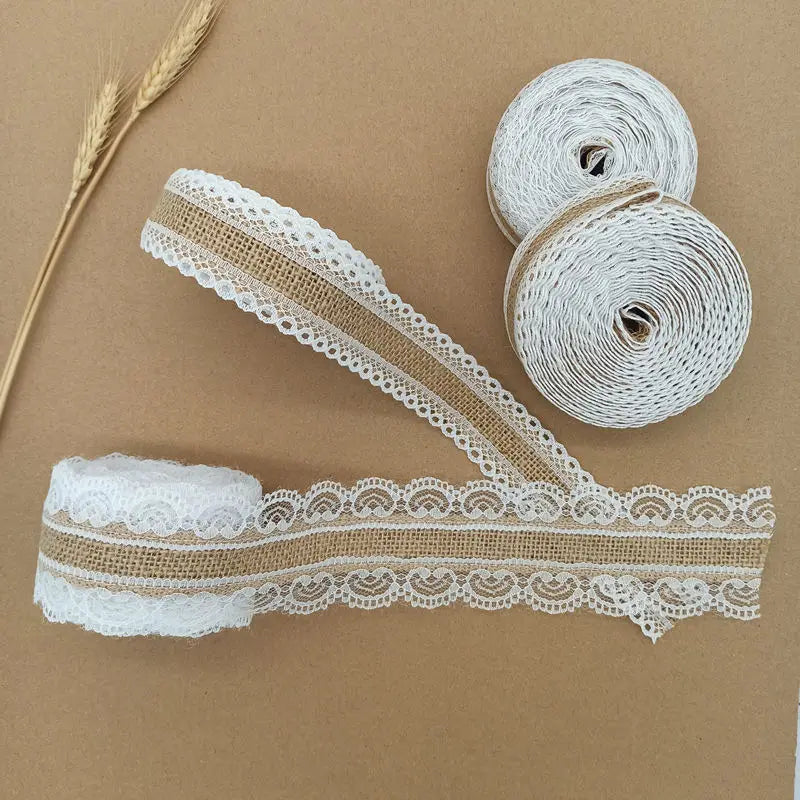【クラフト・ラッピング用】ナチュラルテイスト レース付きリボン(4タイプ)