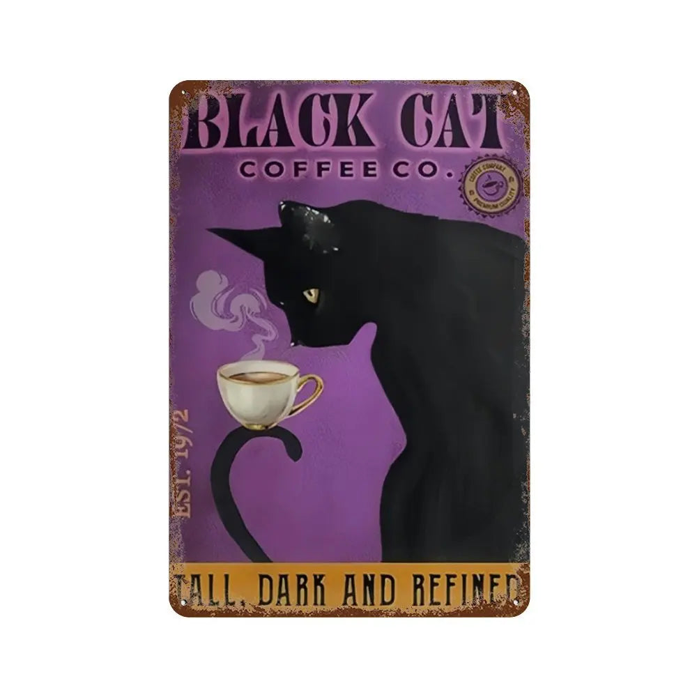 猫とコーヒー メタルブリキ看板