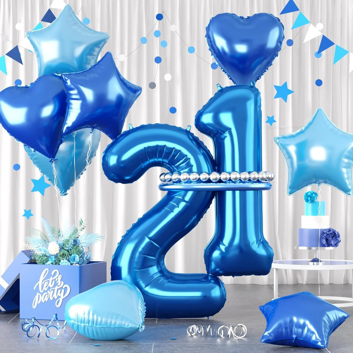 青い数字&ハートバルーンセット