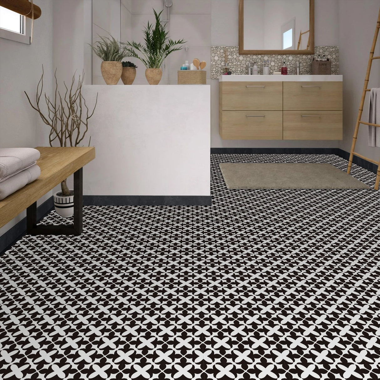 DIYフロアシート モダン柄タイル風 ステッカー 幅20cm x 300cm リフォーム