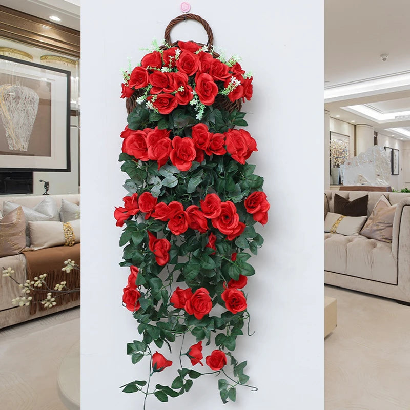 造花ハンギングローズ&アイビー壁掛け